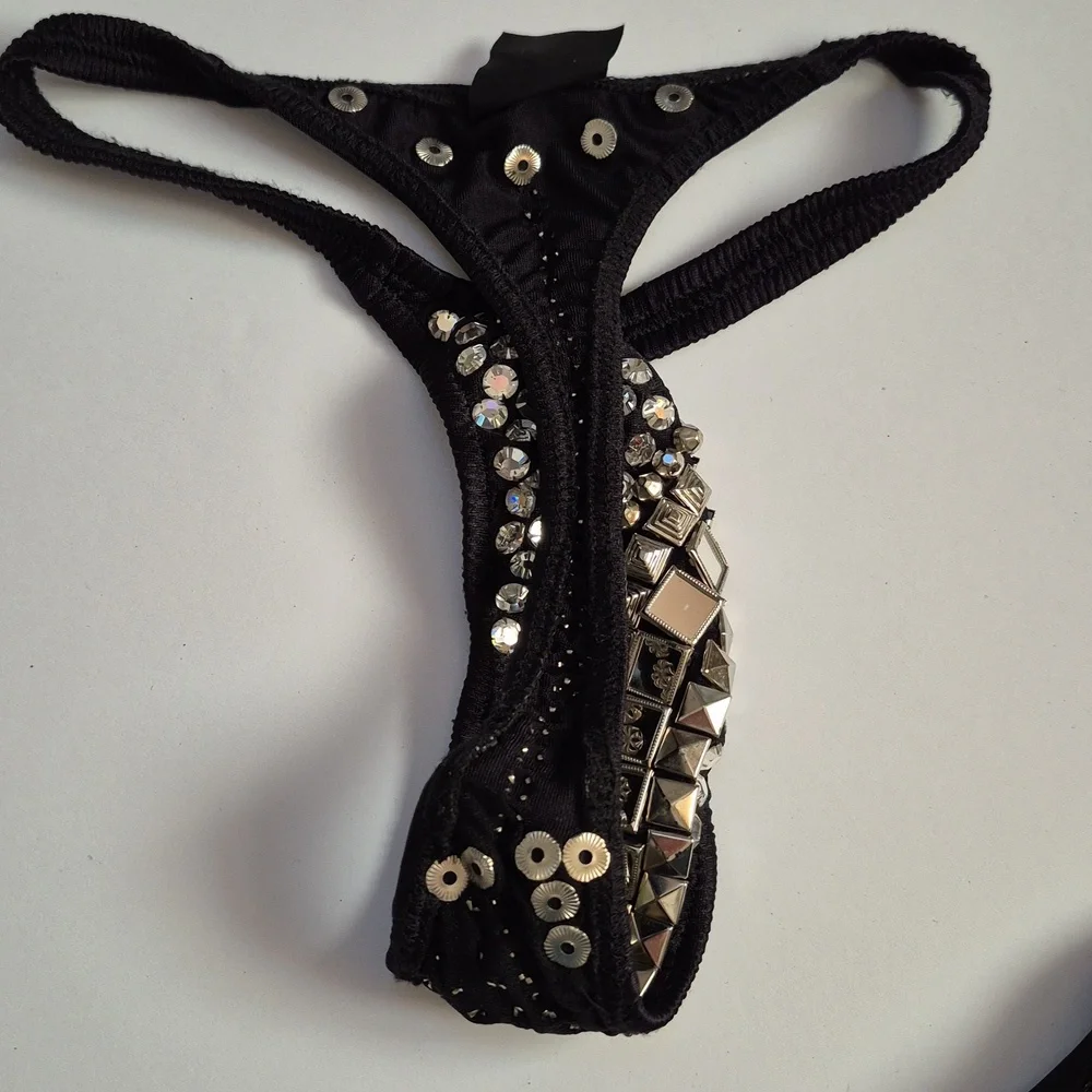 Metal Studded Handmade Vintage Heavy Quality Bra Panties Biker BDSM OOAK Goth - Picture 10 of 14